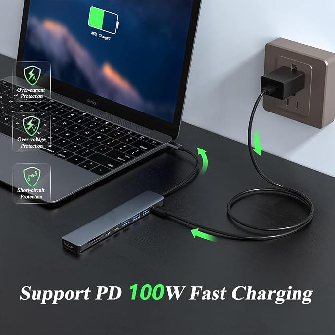 9 in 1 USB C Hub, Multiport USB C Adapter with 4K HDMI, 100W PD Charging, USB 3.0 Port, SD/TF Card Reader, USB C Docking Station Compatible with MacBook, Laptop, Tablet and More