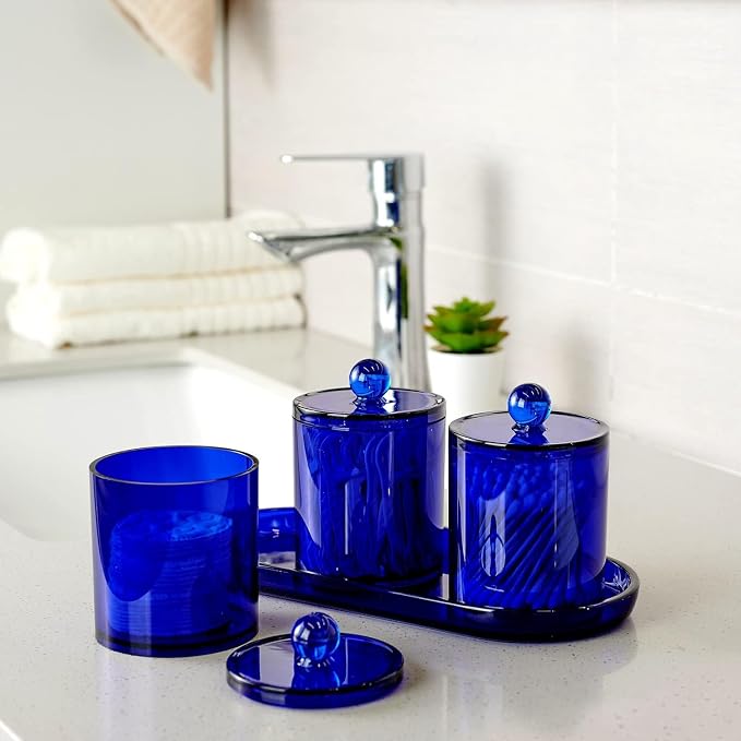 SheeChung Acrylic Vanity Tray, Bathroom Makeup Organizer Countertop, Blue | 9.65" x 4.5", Perfume Jewelry Candle Dispenser Catchall Tray, Sturdy Holder for Cabinet Shelf Closet Drawer Organizer, 2 Pack