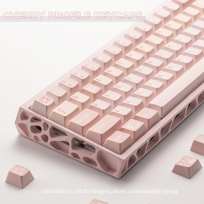 Pink PBT Keycaps, Minimalist Cute Keycaps 65 Percent, 151 Keys Custom Cherry Profile Keycap Set, Dye-Sublimation Aesthetic Key Caps for 61/64/68/84/87/100/104/108 Cherry MX Mechanical Keyboard