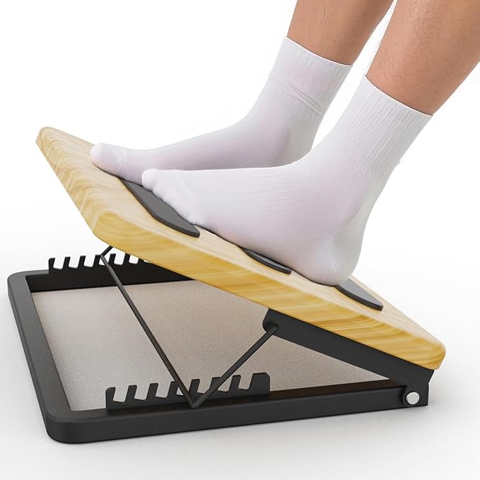 Ergonomic Foot Rest to Improve Posture-Adjustable Under Desk Foot Stool with 7 Angle Settings,Non-Slip Wooden Surface & Sturdy Metal Frame,Ideal for All-Day Comfort at Office or Home