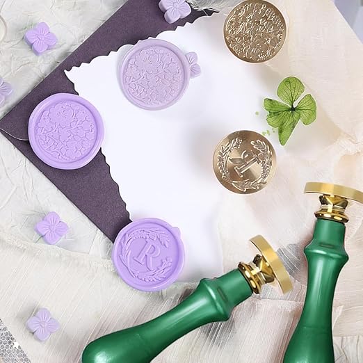Elegant Initial R Wax Seal Kit,2pcs Exquisite Brass Stamp Heads with Eucalyptus & Flower Designs Ideal for Wedding Invitations Gift Wraps Envelopes and Christmas Cards (Alphabet R Kit)