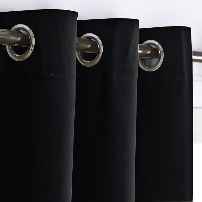 NICETOWN Soundproof Thermal Insulated Blackout Curtain Thermal Insulated Solid Grommet Room Darkening Drape for Dining Room (Single Panel, 42 inches by 84 inch, Black)