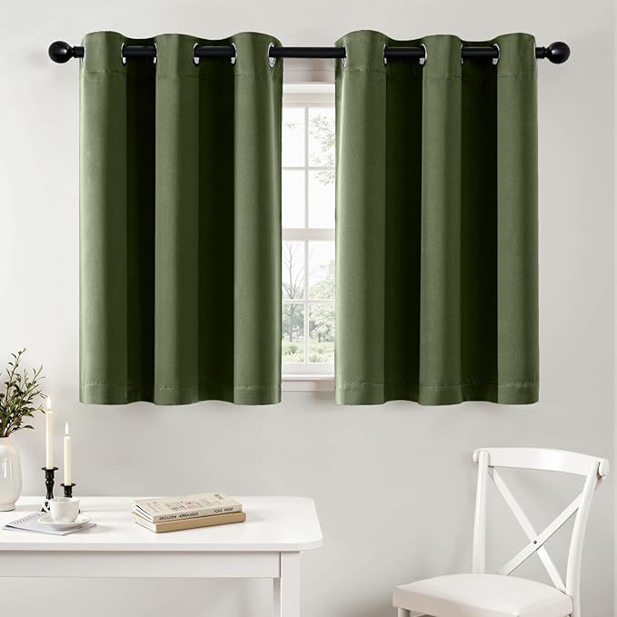 MIULEE Blackout Curtains for Bedroom Living Room 2 Panels, Thermal Insulated Room Darkening Drapes Grommet Noise Reducing Light Blocking Window Treatments 36 Inches Long 40x36 Inch Olive Green