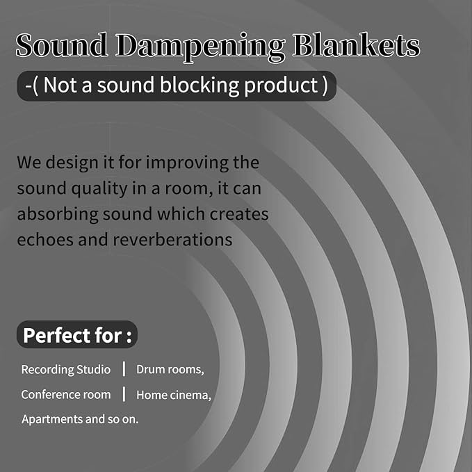 HOMBYS Large Sound Dampening Blanket, 80" x 72" Sound Absorbing Panel with Grommets for Wall Hanging, Noise Reduce Curtains for Recording Studio Use and Basements, 80" x 72", Black