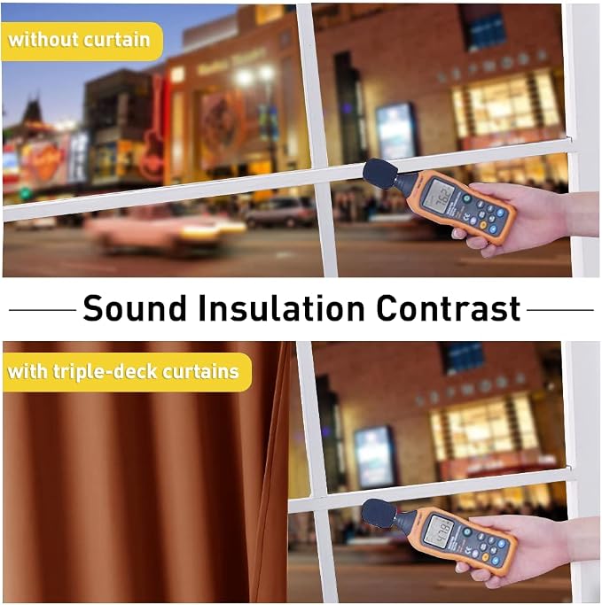 NICETOWN Sound Barrier 100% Blackout Divider Curtains 84", Noise, Heat and Cold Blocking Drapes with Felt Fabric Lining for Nursery/Daytime Sleep/Bedroom (Burnt Orange, 2 PCs, 52" Wide)