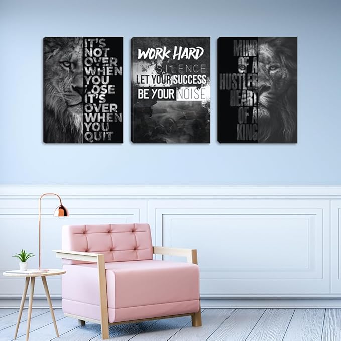 Success Wall Art Motivational Canvas Wall Art Inspirational Entrepreneur Quotes Posters Prints 3 Pieces Inspiring Office Wall Decor Home Living Room Bedroom Framed Artwork (60" Wx28 H)