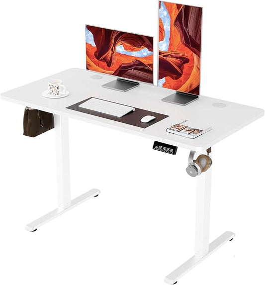 ERGOMAKER 47"x24" Standing Desk, Height Adjustable Sit-Stand Office, White | Electric Adjustable Standing Desk, Sit to Stand Computer Office Desk with Splice Board, Memory Preset, Lifts 28.7''-46.5"