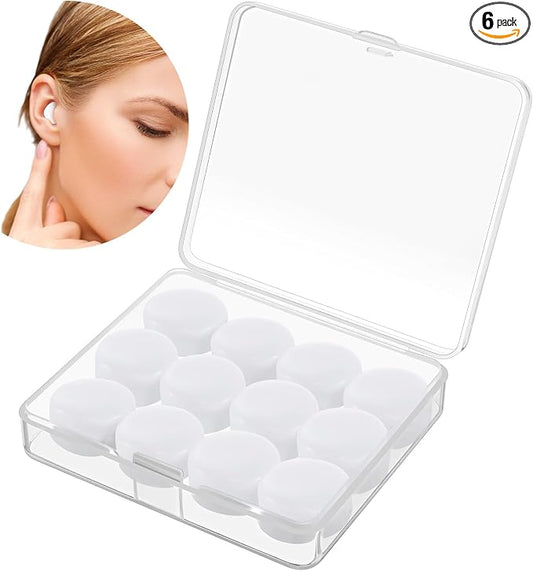 TrelaCo 12 Pack Soft Ear Plugs for Sleeping, Reusable Moldable Silicone Earplugs Noise Cancelling Reduction for Concerts, Swimming, Shooting, Snoring, Airplane, Musicians, Motorcycle (White)