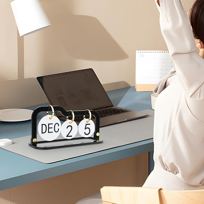 Acrylic Perpetual Desk Calendar 2026 Standing Flip, Vintage Desktop Flip Calendar with Acrylic Month Date Large Display Blocks, Daily Flip Calendar for Home Office Decor Desk Accessories