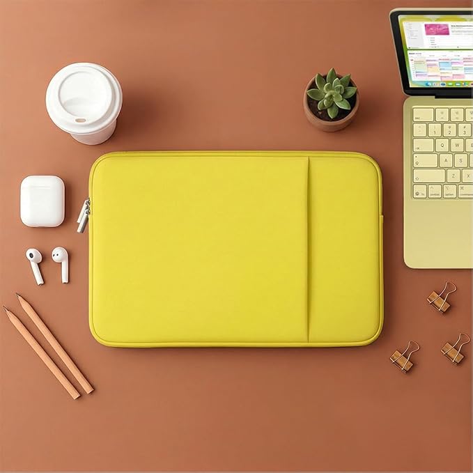 Laptop Sleeve for MacBook Neo/Air/Pro 13 inches A18/M5/M4/M3/M2/M1 Chip 2026-2020 A3404 A3449 A3240 A3113 A2681 with 2 Pockets Tablet Bag Case Accessories (Yellow)