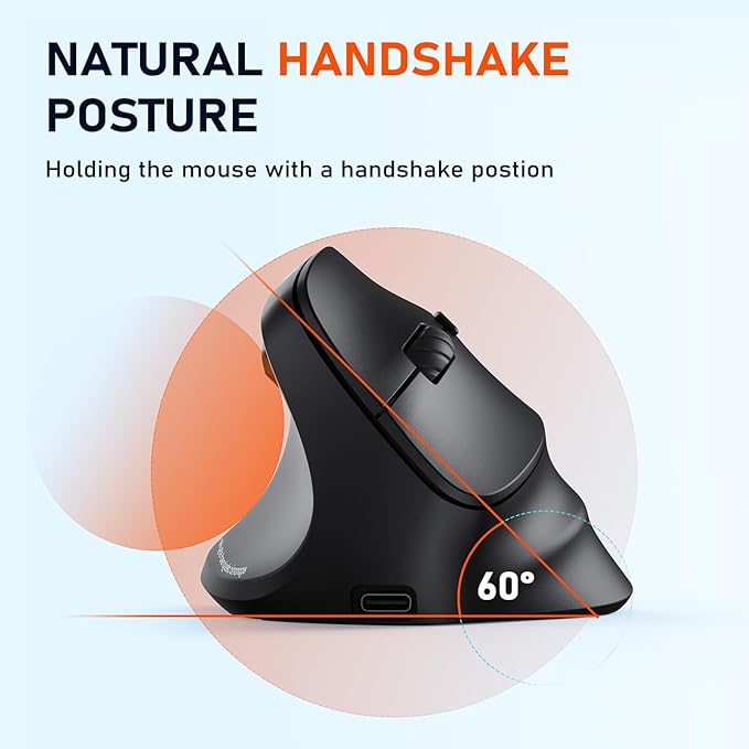 MEETION Left-Handed Ergonomic Mouse, Wireless Vertical RGB Rechargeable Mouse, Bluetooth(5.2 + 3.0) & USB, 4 Adjustable DPI Mice for Mac/Windows/PC/Tablet/iPad Black