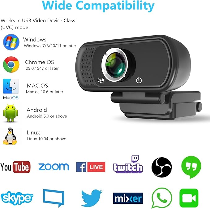 Full HD 1080P Webcam with Privacy Shutter and Tripod, Pro Streaming Web Camera with Microphone, Widescreen USB Computer Camera for Laptop Desktop Mac