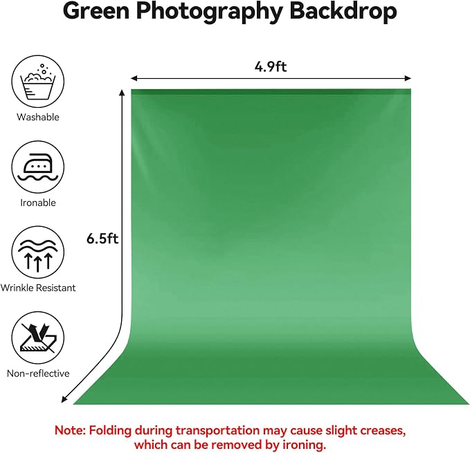UTEBIT 5x6.5 ft Green Screen Backdrop, Thickened Photography Chroma Key Greenscreen Background, Polyester Fabric Cloth Sheet for Photoshoot, Video Zoom Meeting, Live Streaming, 150Gram (Backdrop only)