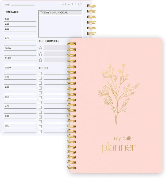 Undated Daily Planner with Hourly Schedule, 5.71" X 8.35" Daily To DO List Noteboook Set Goals A5 Daily Personal Organizer Notepad for School Work Office Improve Efficiency Planner, Pink