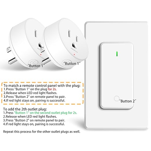 GreenCyle 4 Plug-in Light Switches with 1 Remote, Wireless Remote Control Light Bulb with Wall Switch, 15A/1500W, TUV List, No Wiring, 500ft RF Range, for Lamps, Household