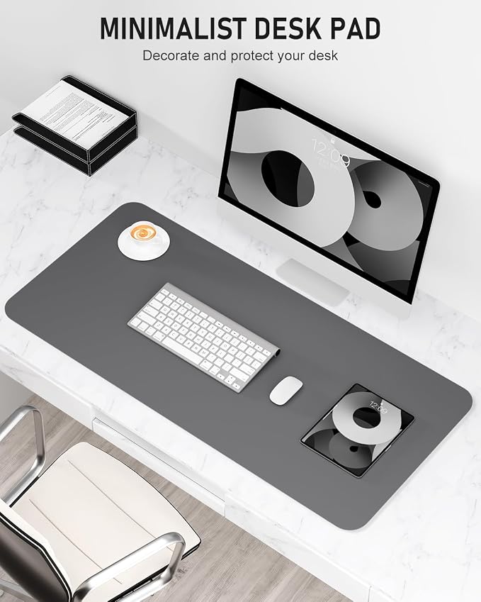 Desk Pad, 35.5" x 17" PU Leather Non-Slip Desk Mat Large Mouse Pad for Desktop, Waterproof Laptop Computer Writing Mat for Office, Home, Work, Gaming, Space Gray