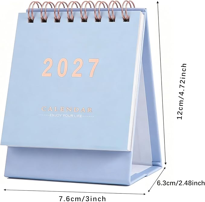 Mini Desk Calendar 2026-2027 - Runs From July 2026 to Dec 2027 Monthy Small Desktop Calendar 250gsm Thick Paper Twin-Wire Binding for Home or Office (Purple)