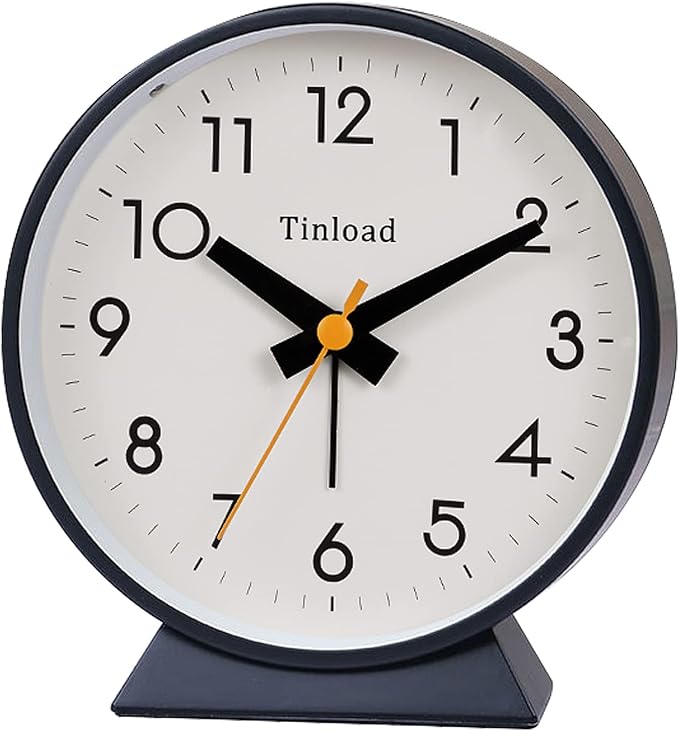 Tinload 4.5" Battery Operated Antique Retro Analog Alarm Clock, Small Silent Bedside Desk Clock,Lighted on Demand, Battery Operated, Snooze, for Living Room, Bedroom, Bedside, Desk, Gift Clock