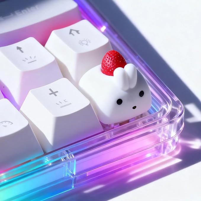Artisan Keycaps, Cute Custom Couple Rabbits Bunny Key Caps for MX Mechanical Keyboard, Resin Handmade 1U Replacement for Esc Arrow Keys - Strawberry Rabbit