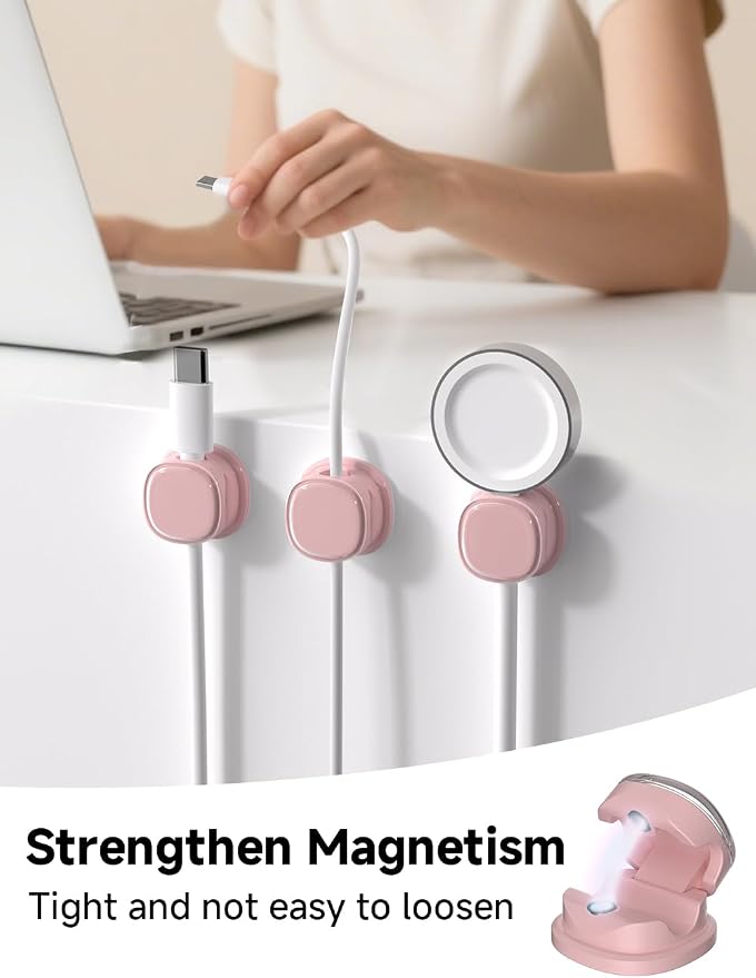 Magnetic Cable Clips, Adjustable Cord Holder Management, Adhesive Wire Keeper Organizer for Home Office Desk Phone PC Car Wall Desktop Nightstand Appliance (9-PCS Purple)