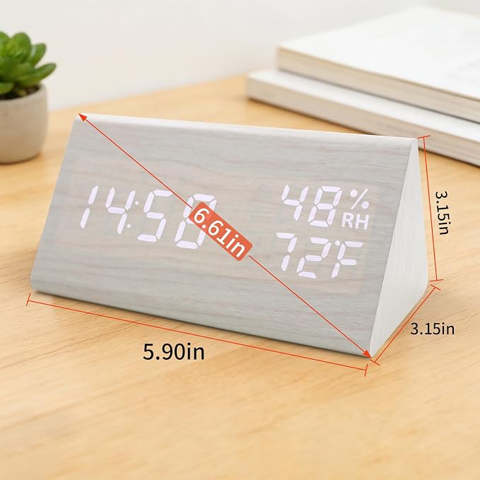 Wooden Digital Alarm Clocks for Bedrooms - Electric Desk Clock with Large Numbers, USB Port, Loud Alarm for Heavy Sleepers, Adjustable Volume, Dimmer, Snooze, DST, Wood Décor, Adapter Powered