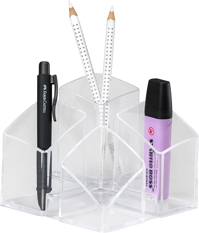 HAN 17450-23, Scala Desk Tidy. Exclusive Design Meets Function: Elegant, Glossy and Expandable. with 4 compartments und Card Holder, Transparent Crystal-Clear