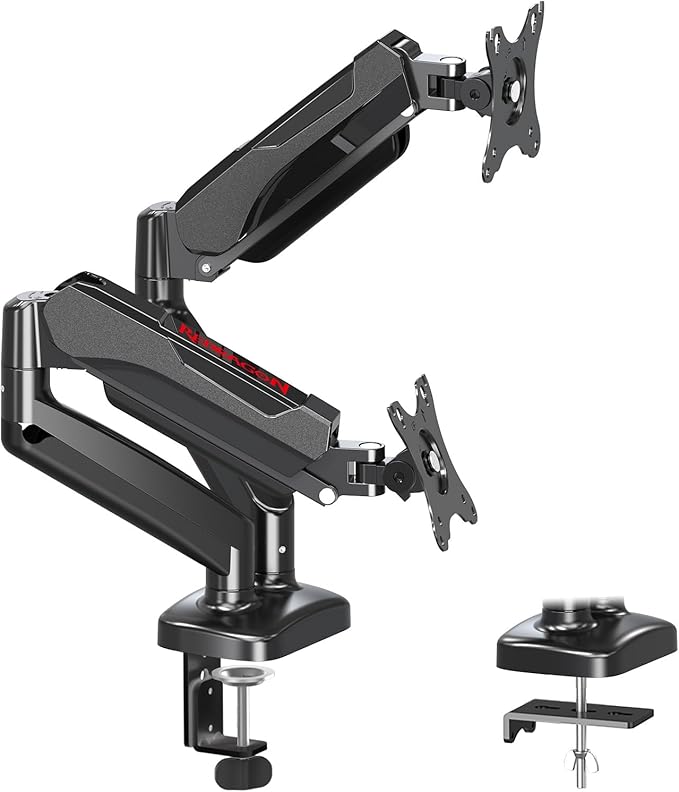 Redragon GMK915 Dual Monitor Mount Stand - Gas Spring Adjustable Arms with VESA 75/100mm, 13-32 Inch Screen Compatibility, C Clamp & Grommet Base, Cable Management, 17.6lbs Load Capacity