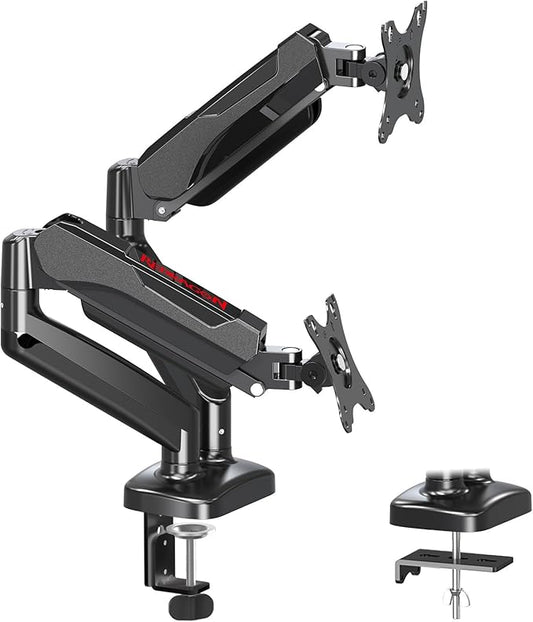 Redragon GMK915 Dual Monitor Mount Stand - Gas Spring Adjustable Arms with VESA 75/100mm, 13-32 Inch Screen Compatibility, C Clamp & Grommet Base, Cable Management, 17.6lbs Load Capacity