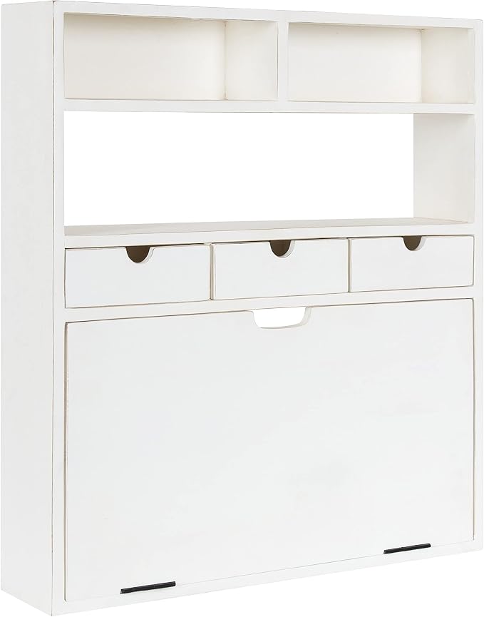 Kate and Laurel Georgie Rustic Wood Floating Desk; 26 x 6 x 30; White; Transitional Computer Desk for Home Office with Folding Design
