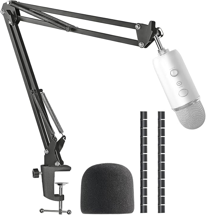 Blue Yeti Microphone Boom Arm Stand with Yeti Microphone Pop Filter, Compatible with Blue Yeti Mic, X USB Microphone with Cable Sleeve by SUNMON