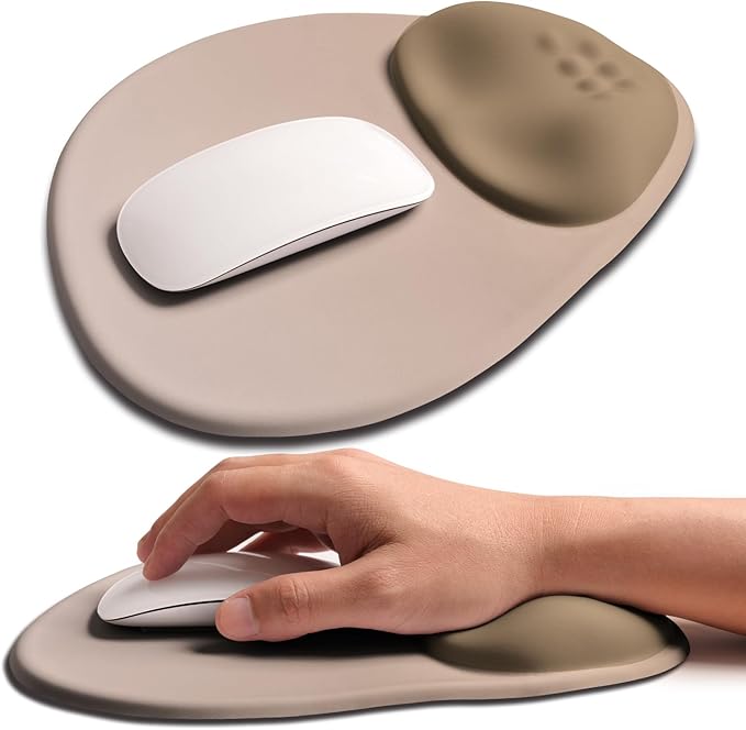 Palm-Rest and Wrist-Hugging Mouse Pad Wrist Rest, Ergonomic Wrist Support with Curve Fitting Cushioned Memory Foam for Carpal Tunnel Pain Relief, 9.9 x 8.3 Inch, Mocha Sand