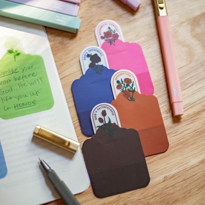 Mr. Pen- Plastic Transparent Bible Sticky Notes, 10 Pads, 200 Sheets | Botanical Design, Bible Journaling Supplies, Plastic Sticky Notes, Water Resistant, Easy Peel, Removable