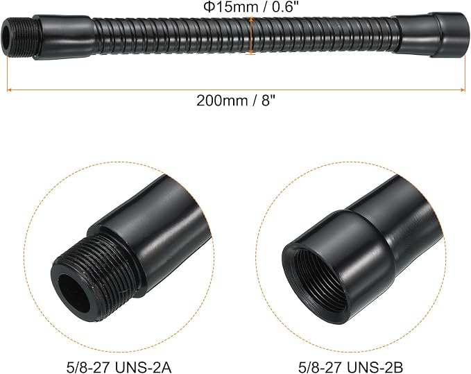 PATIKIL 8" Microphone Gooseneck, 5/8"-27 Thread Metal Universal Hose Flexible Arm Gooseneck Tube Extension for Multifunction DIY, Black