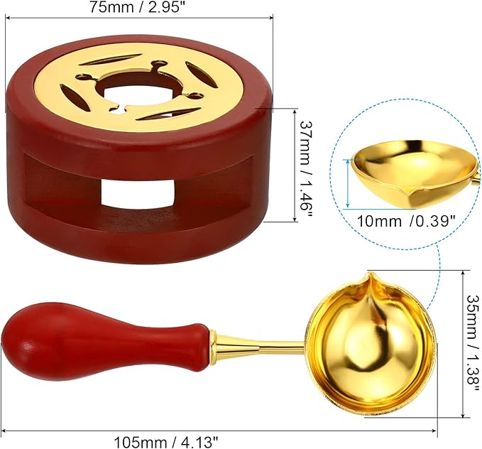 PATIKIL Wax Seal Kit, Wax Seal Warmer with Melting Spoon Retro Melt Stove Pot Furnace Tool for Sealing Beads Stamp Letter Envelope, Red
