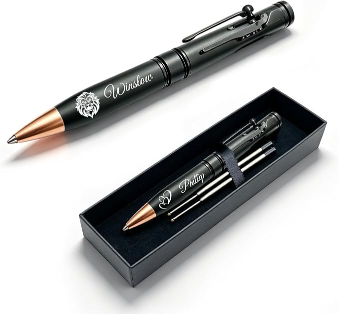 Custom Bolt Action Pen Gift Set with Engraving Personalized Metal Pen Gifts for Men Husband Father Boyfriend Grandfather Brothers Graduate (Metal Pens)
