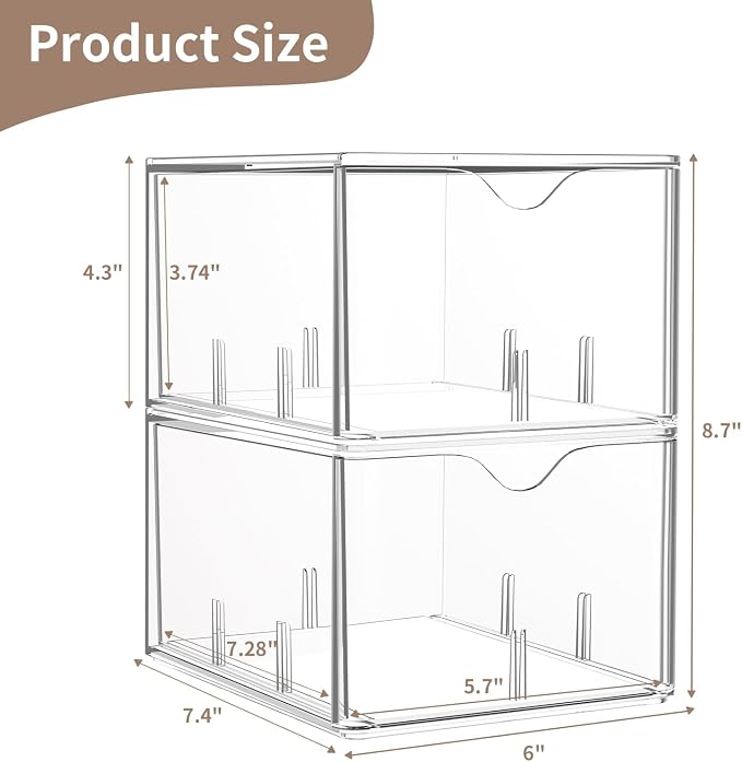 4 Pack Clear Tea Bag Organizers with Adjustable Dividers, Stackable Tea Drawer Organizer Box for Pantry, Coffee Bar, Kitchen Cabinet, Acrylic Food Storage Bins for Snacks, Sugar & Spice Packets