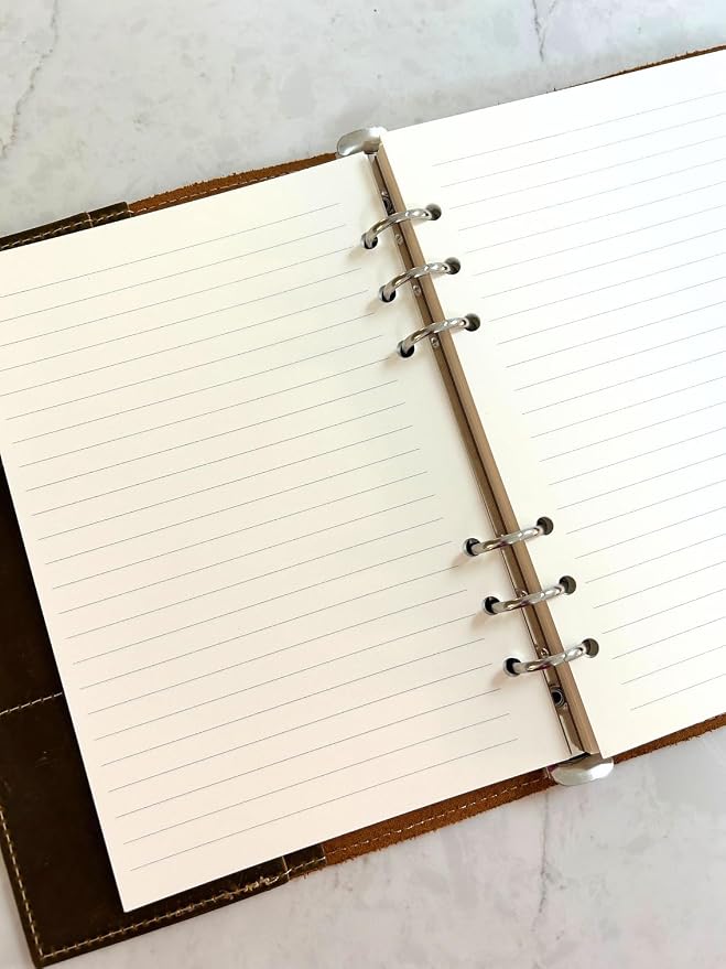 Wanderings A5 6-Ring Binder Planner Inserts - 8.3 x 5.6" - Thick Cream Color Lined 120 GSM Loose Leaf A5 Paper Refills Compatible with Filofax 6 Hole 100 Sheets 200 Lined Pages
