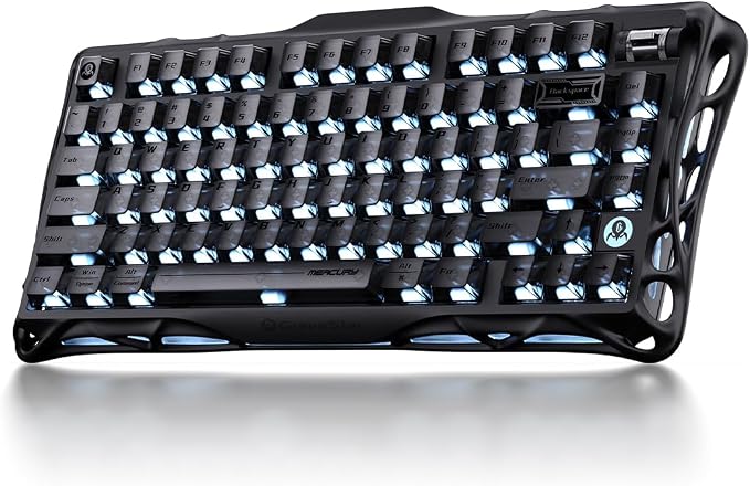 GravaStar Mercury K1 75% Wireless Gaming Keyboard, Aluminum Alloy Mechanical Keyboard with Knob, Hot Swappable, Linear Switches, Transparent Keycaps, RGB Backlit, 2.4GHz/BT5.0/USB【Stealth Black】
