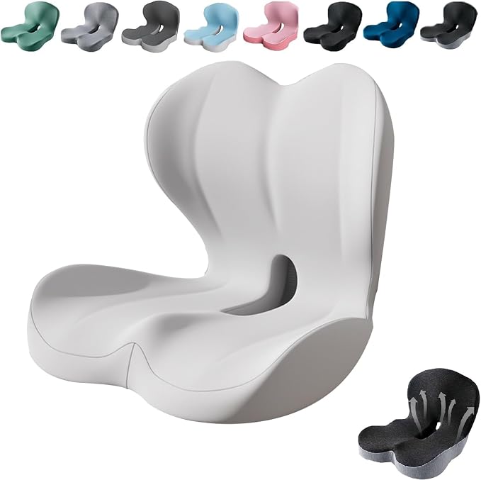 Ergonomic Memory Foam Seat Cushion for Tailbone Pain Relief, Suitable for Office Home Chair, Car and Wheelchair (Light Gray)