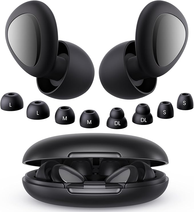 Ear Plugs for Sleeping Noise Cancelling, Reusable Silicone Ear Plugs for Noise Reduction with 8 Ear Tips, Earplugs for Sleep (Black, One Size)