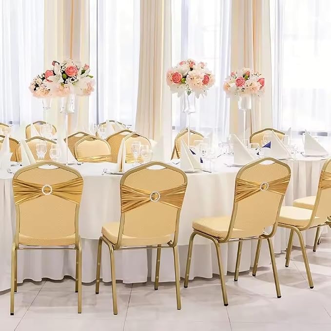 Tvoip 10PCS Chair Cover Stretch Band with Buckle Slider Sashes Bow Wedding Banquet Chair Decoration (Metallic Gold)