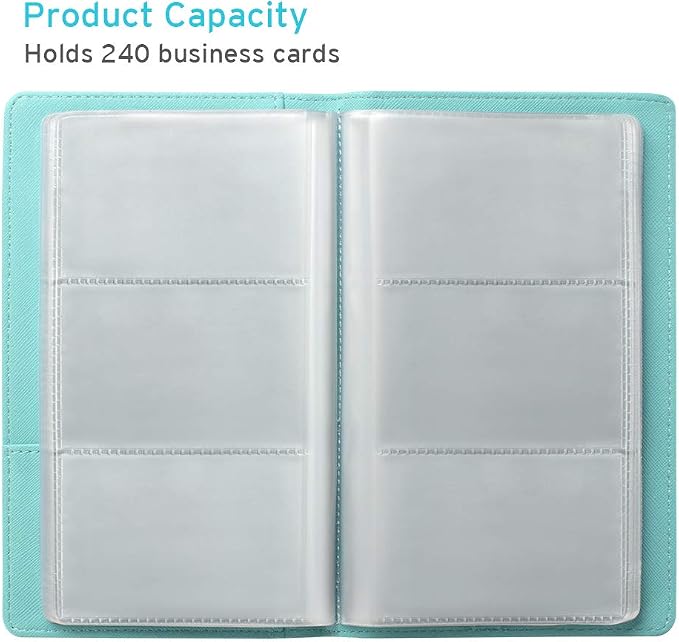 Sooez Leather Professional Business Card Book Holder Organizer, 240 Capacity Credit Card Booklet, PU Name Cards Holder Storage File for Men Women, 7.7"x 4.5" x 0.7", Mint Green