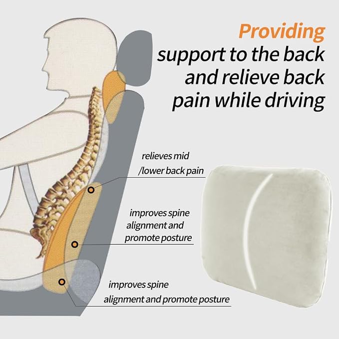 Carwales Beige Lumbar Support Pillow for Car Driving Seat Soft Latex Lower Back Support Thin Relax Home Recliner Sofa Office Accessories Chair Cushion Pain Relief