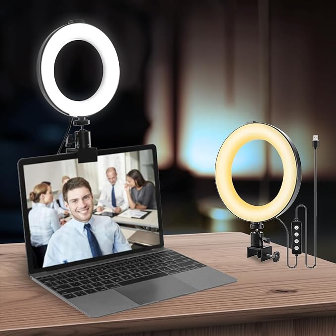 Ring Light for Computer, Video Conference Kit, 6" Ring Light with Clamp Mount & 10 Brightness Level