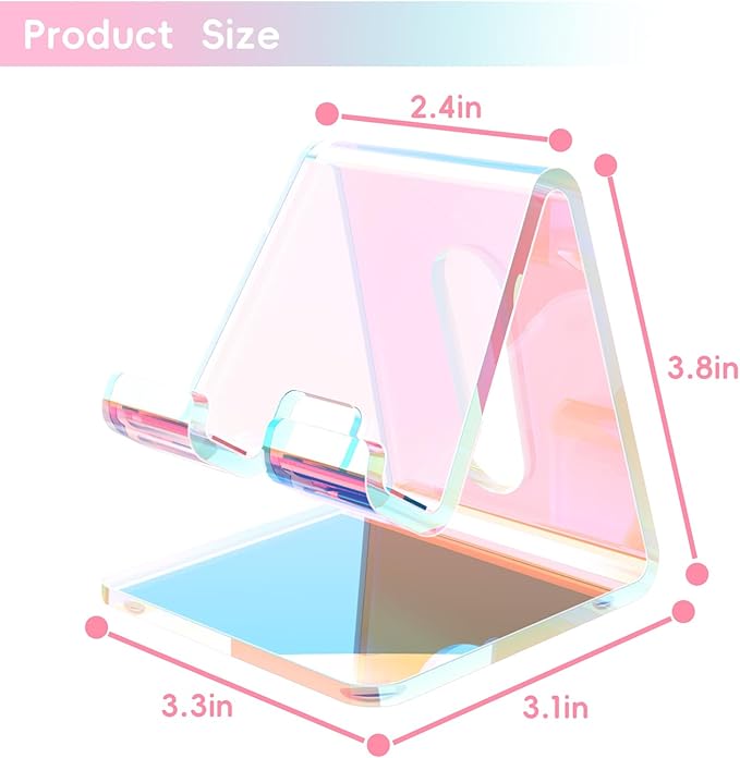 Crpich Acrylic Cell Phone Stand, Portable Phone Holder, Phone Stand for Desk, Compatible with Phone16 15 14 13 12 Pro Max Mini 11, Switch, Android Smartphone, Pad, Tablet, Iridescent Color
