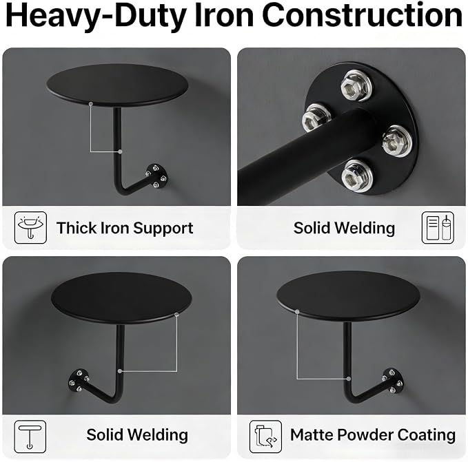 Round Coffee Table for Indoor/Outdoor, Wall Mounted Counter Height Bistro Pub Table, Modern Wall Dining Desk L-Type BistroTray with Metal Leg(Silver,50cm/16.7inch)