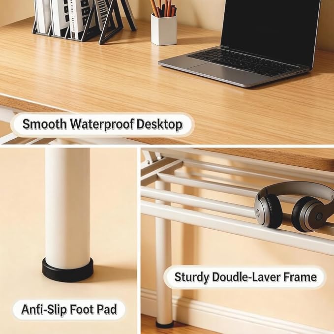 Folding Desk for Small Spaces, 31.5 Inch Foldable Computer Desk, No Assembly Required, Space Saving Portable Study Table for Compact Home Office, Bedroom, Dorm, Apartment, Teak&White