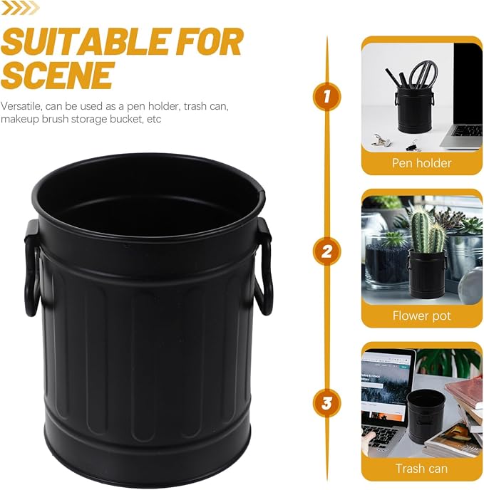 Alipis Desk Trash can Mini Metal Office Trash Container for Pens Stationery Storage Holder Small Desk Wastebasket for Home Office 4.52 X 3.74 X 3.74 in