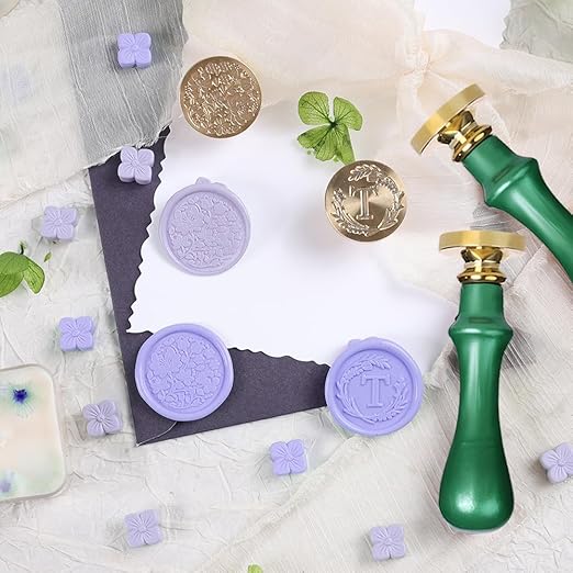 Elegant Initial T Wax Seal Kit,2pcs Exquisite Brass Stamp Heads with Eucalyptus & Flower Designs Ideal for Wedding Invitations Gift Wraps Envelopes and Christmas Cards (Alphabet T Kit)