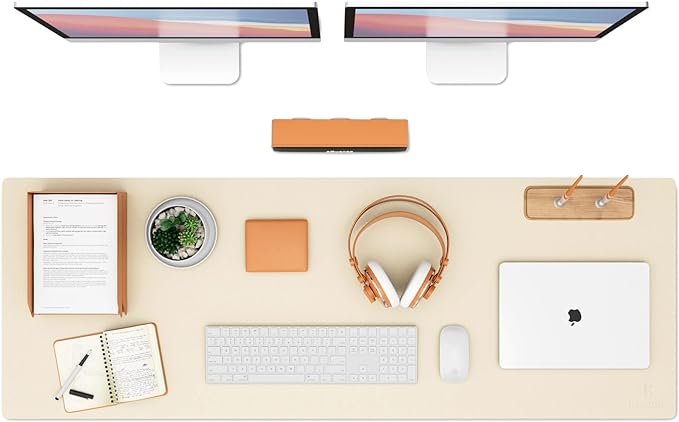 K KNODEL Large Office Leather Desk Mat, Mouse and Keyboard Pad, Computer and Laptop Mat, Desktop Protector and Cover, Writing Pad and Blotter (47.2"x17", Ivory Cream)